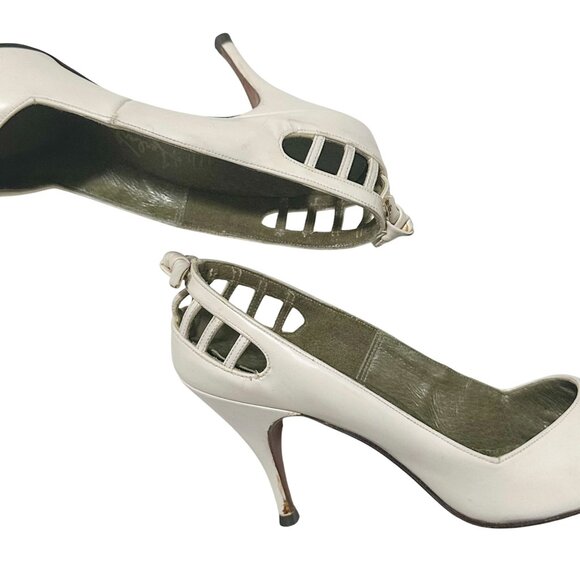 Vintage 1950s Mr. Herbert Ivory Leather Cutout Pumps Couture Footgear - Picture 7 of 12
